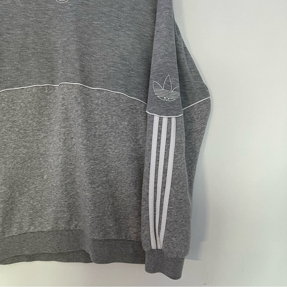 (M) Adidas Originals crewneck sweatshirt 3 stripes athletic sweater grey white - Picture 5 of 5